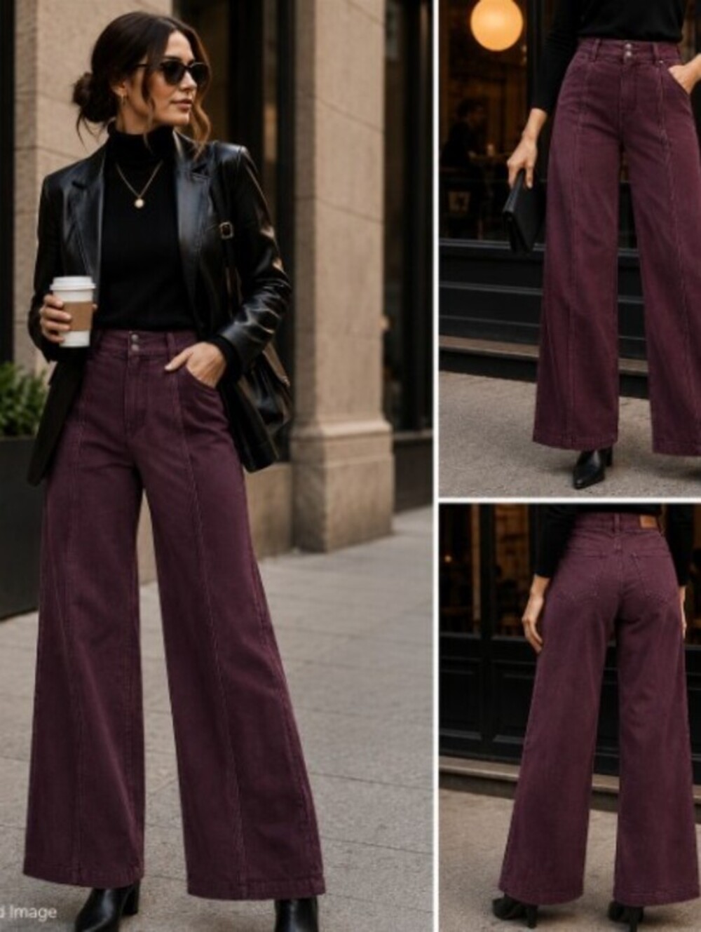 PAIGE Brooklyn Womens 27 Burgundy High Rise Wide Leg Jeans Stretch